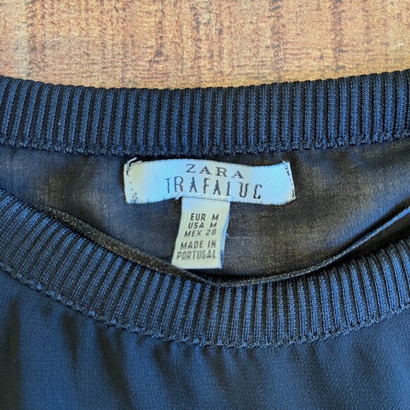 Zara Trafaluc Black Sweatshirt Sheer Panels Medium Basic Lounge Casual - Picture 6 of 7
